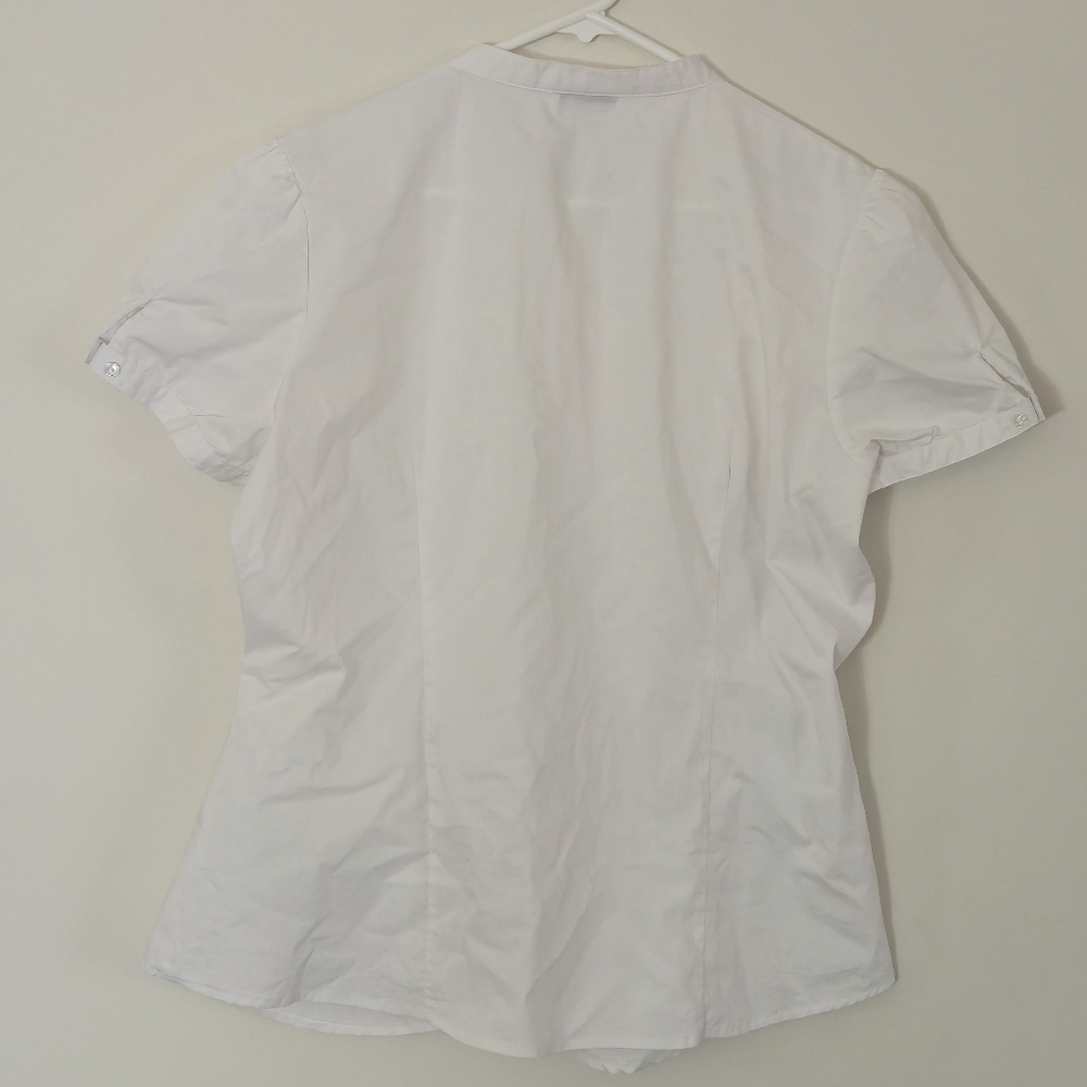 Ricki's Sz 18 White Mandarin Collar Ruched V-Neck Puff Sleeve Blouse Minimalist - Picture 13 of 16